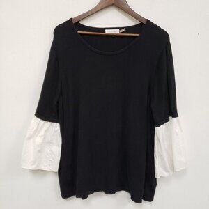 Calvin Klein‎ Womens Bell Sleeve Knit Top Size 1X Black Office Career Neutral